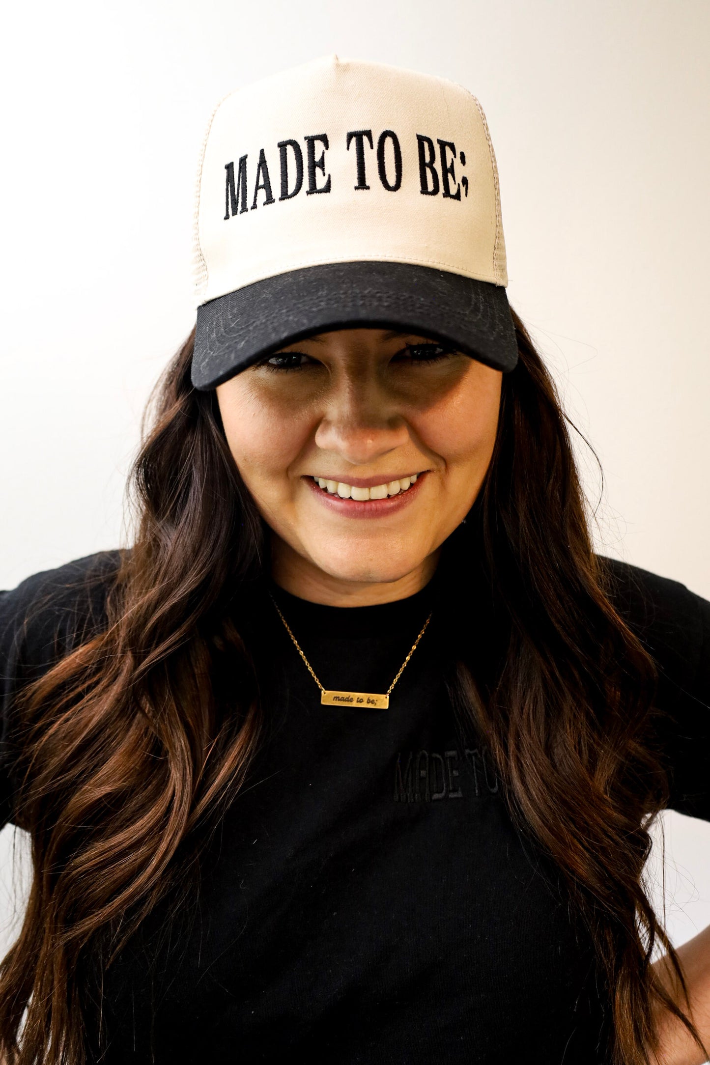 made to be; trucker hat - cream/black