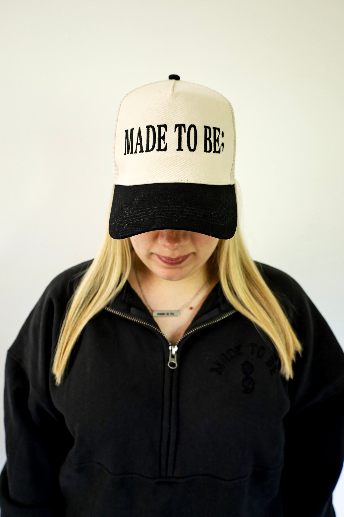 made to be; trucker hat - cream/black