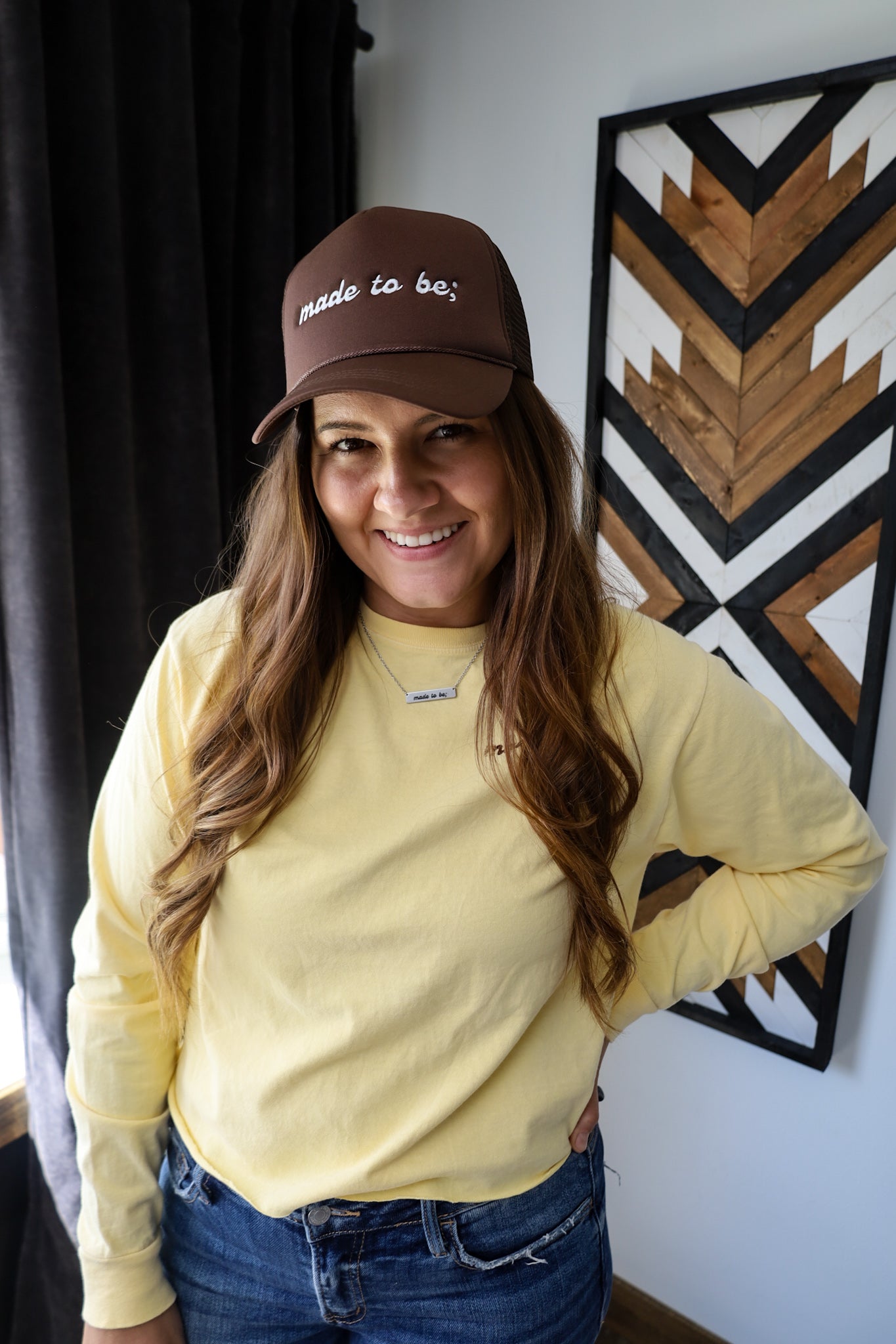 made to be; trucker hat brown