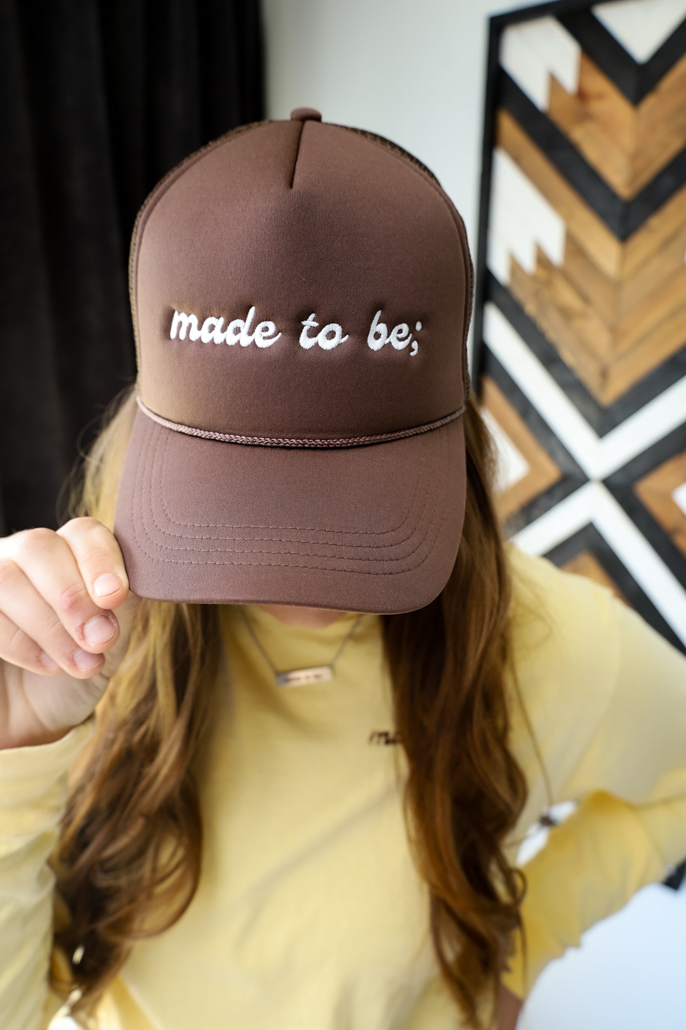 made to be; trucker hat brown