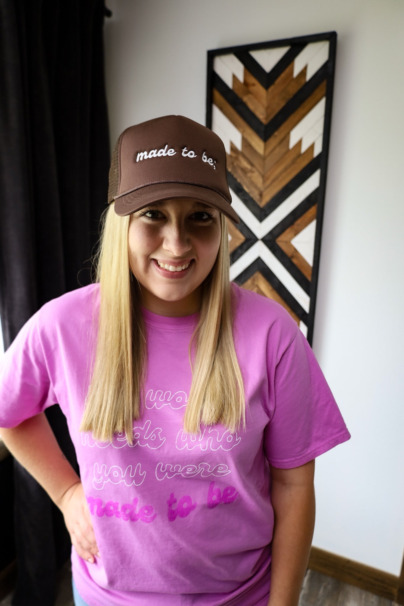 made to be; trucker hat brown