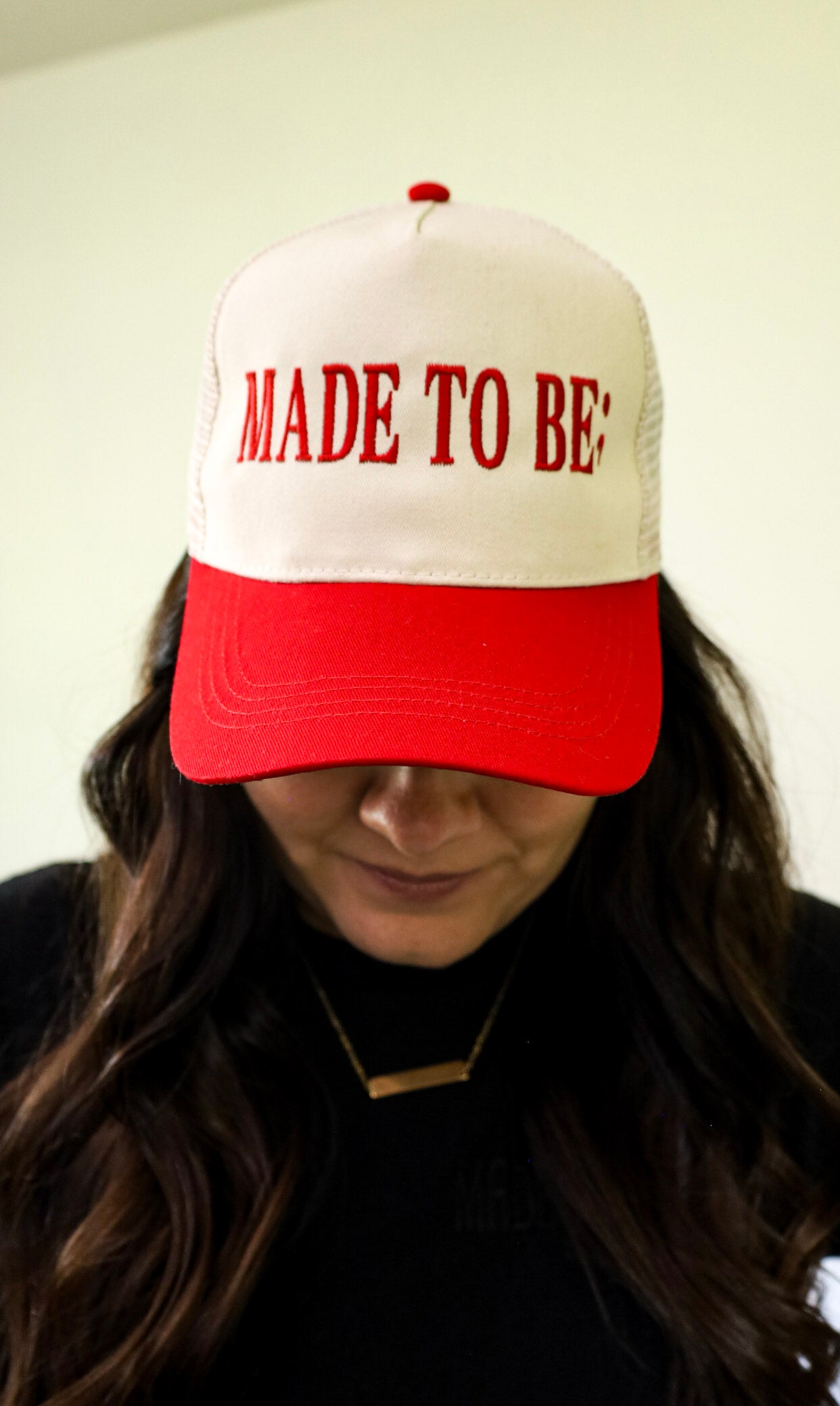 made to be; trucker hat - cream/red