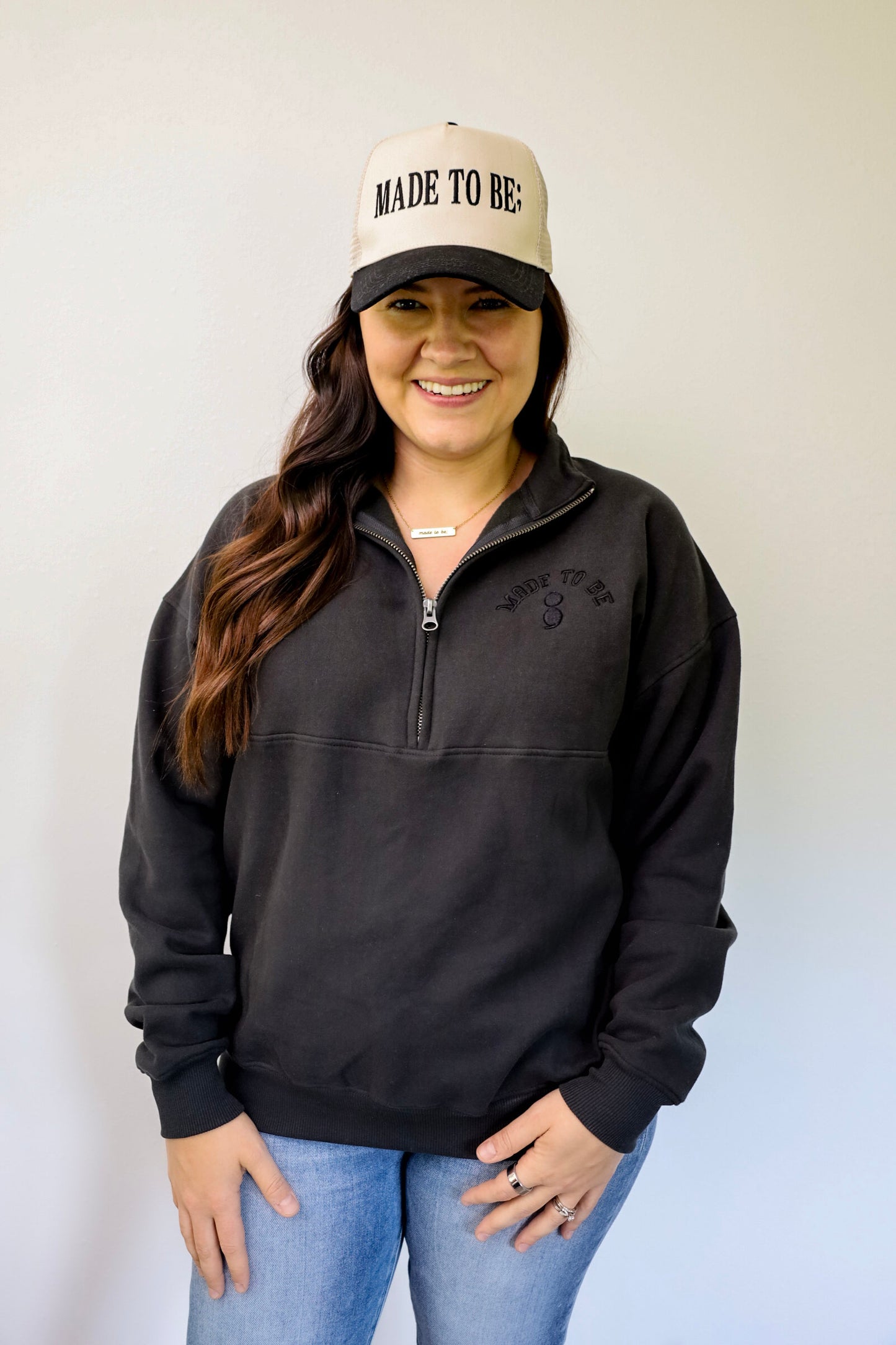 made to be; 1/2 zip - black
