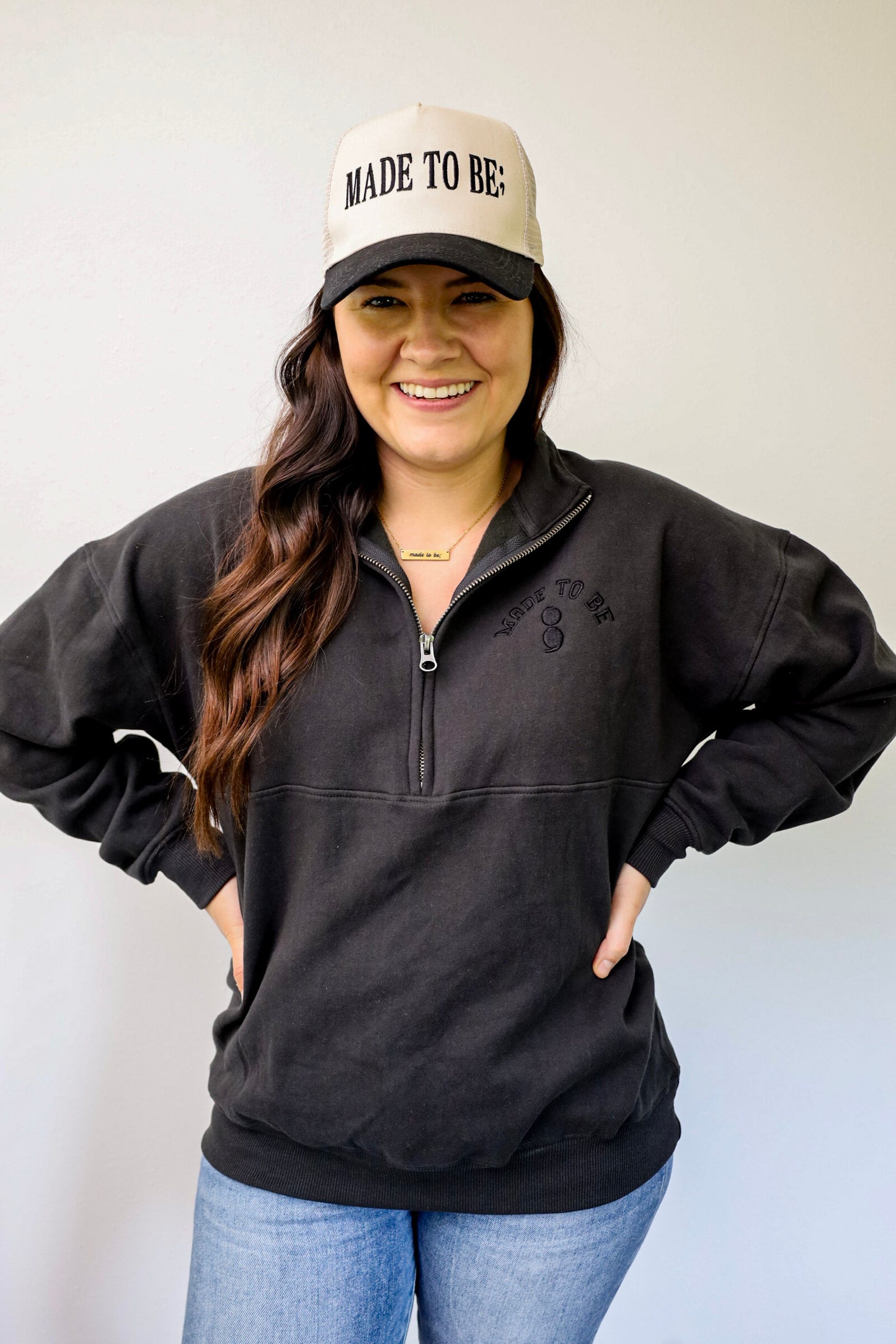 made to be; 1/2 zip - black