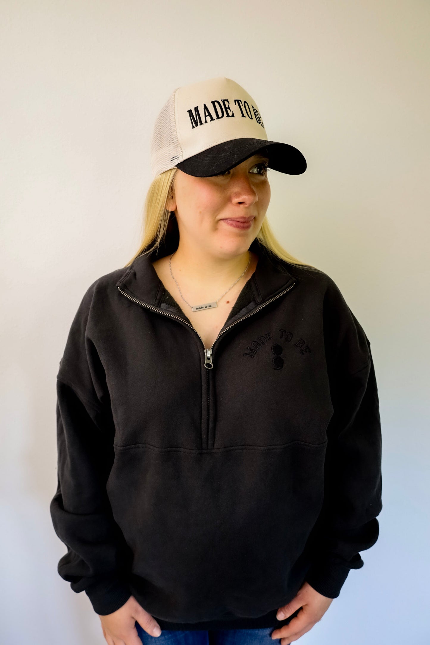 made to be; 1/2 zip - black